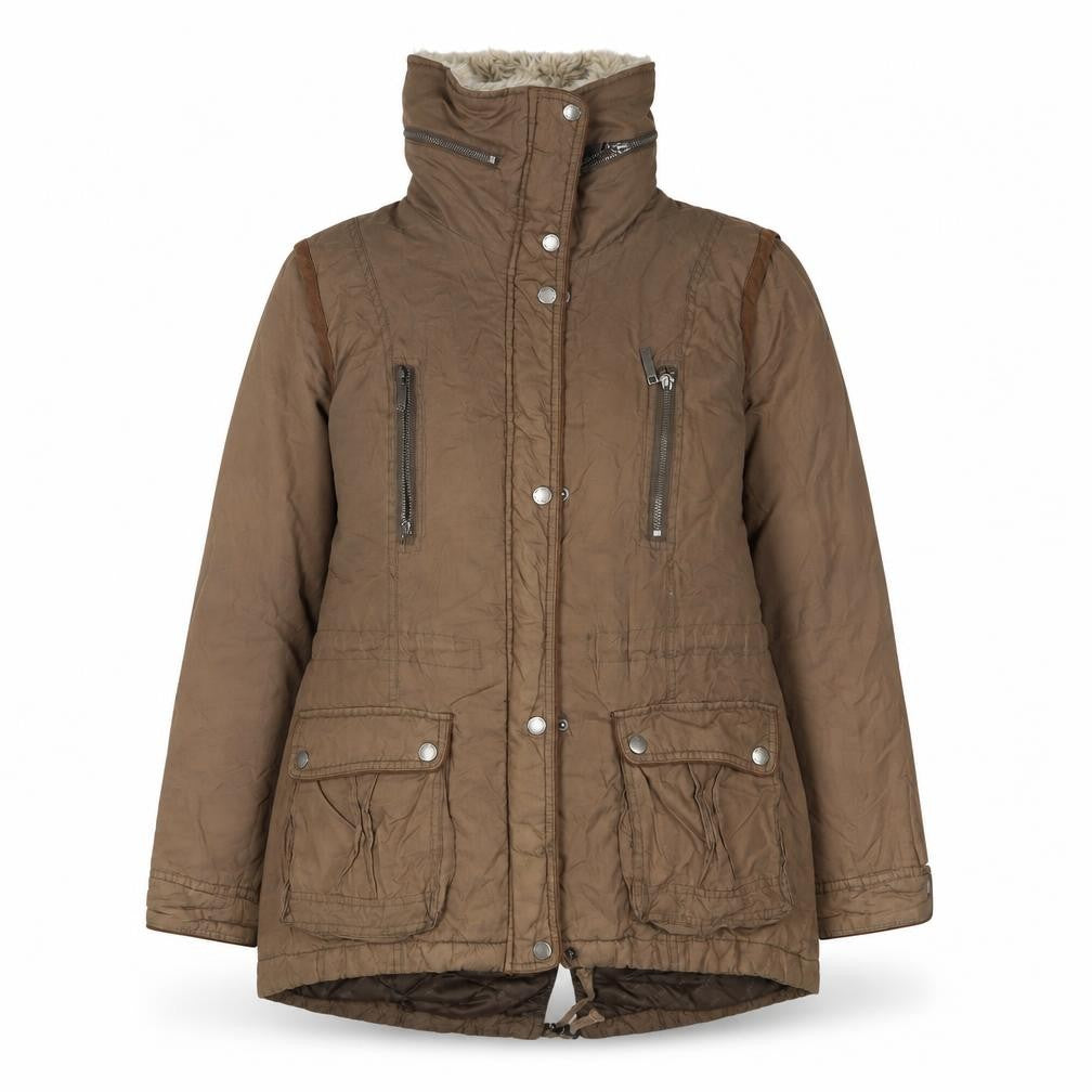 Front view of RJR.John Rocha women’s brown jacket coat, size UK 10, zip