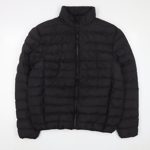 M&Co Mens Black Quilted Coat Size L Zip - Zip Pockets
