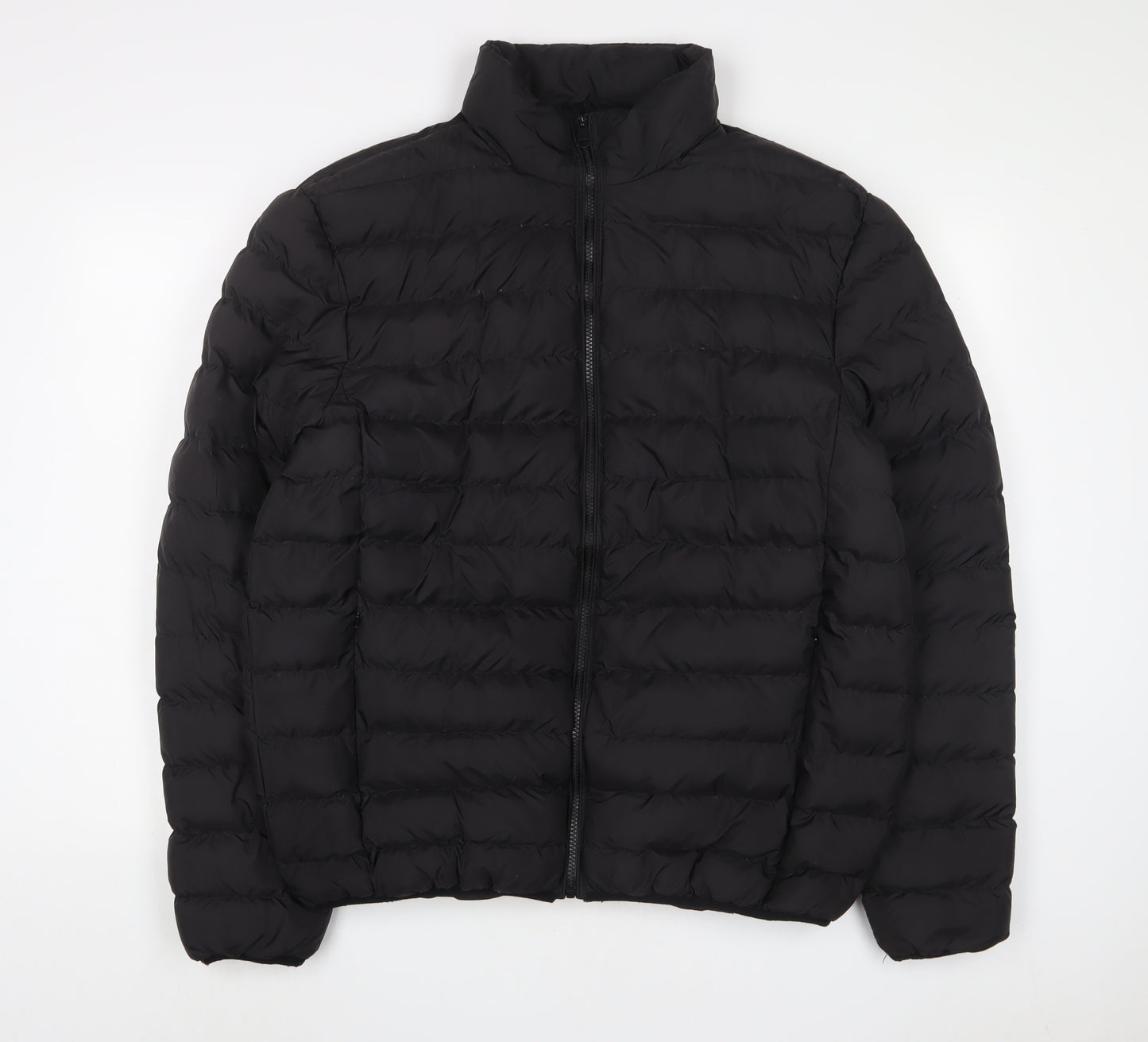 M&Co Mens Black Quilted Coat Size L Zip - Zip Pockets