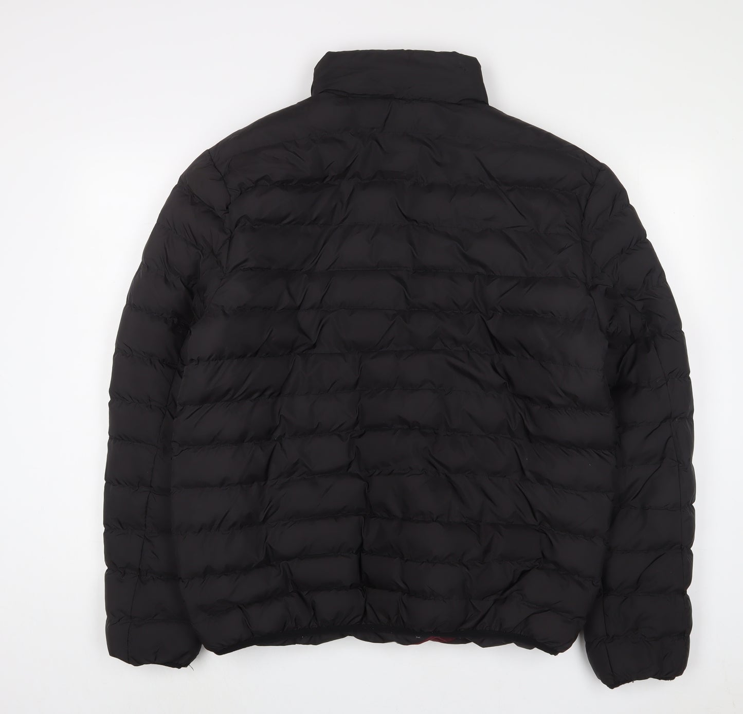 M&Co Mens Black Quilted Coat Size L Zip - Zip Pockets