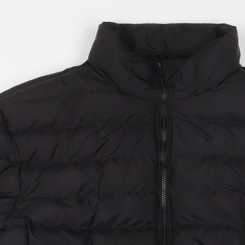 M&Co Mens Black Quilted Coat Size L Zip - Zip Pockets