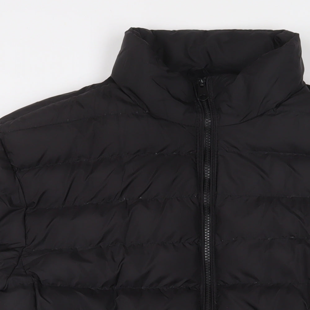 M&Co Mens Black Quilted Coat Size L Zip - Zip Pockets