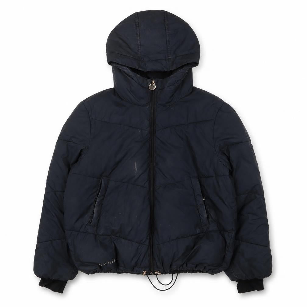 Front view of Rohnisch women’s black puffer jacket coat, size L, zip