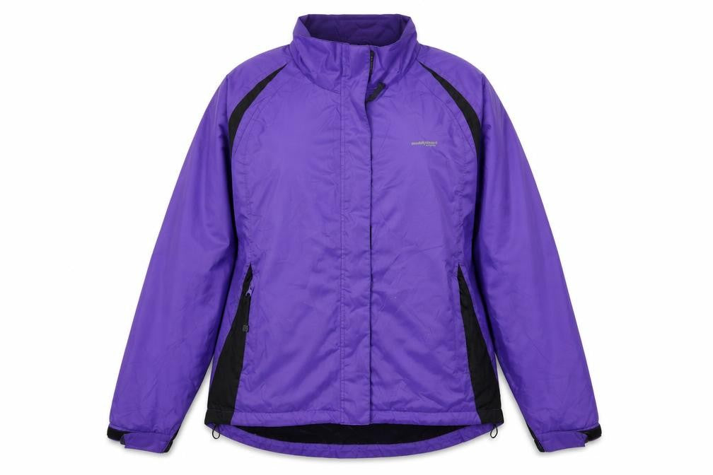 Front view of Muddy Fox women’s purple jacket, size UK 16, zip - cycling