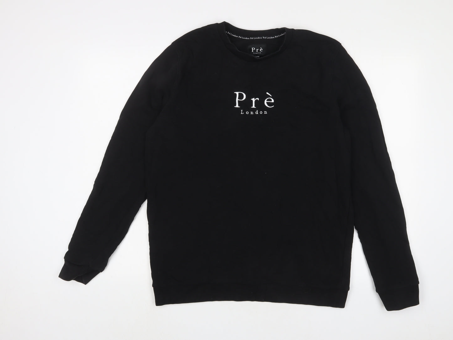 Pre London Mens Black Cotton Pullover Sweatshirt Size L - Logo, Embroidered