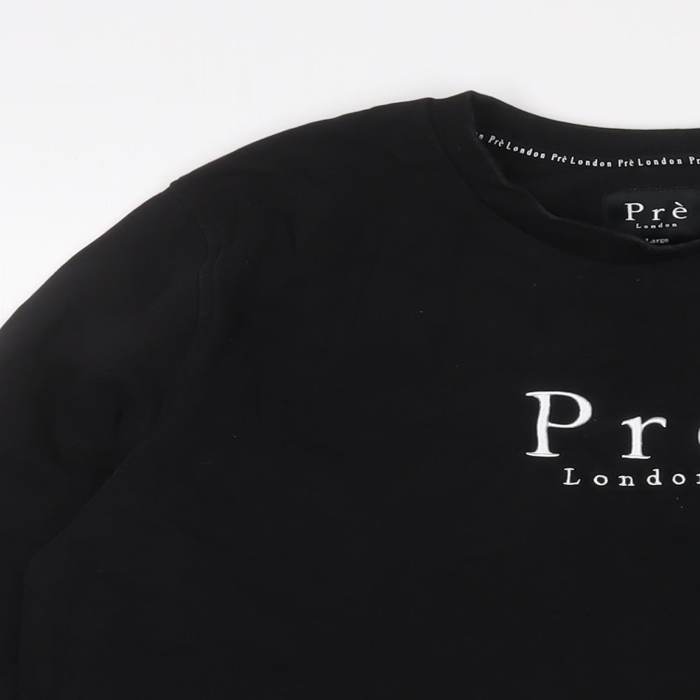 Pre London Mens Black Cotton Pullover Sweatshirt Size L - Logo, Embroidered