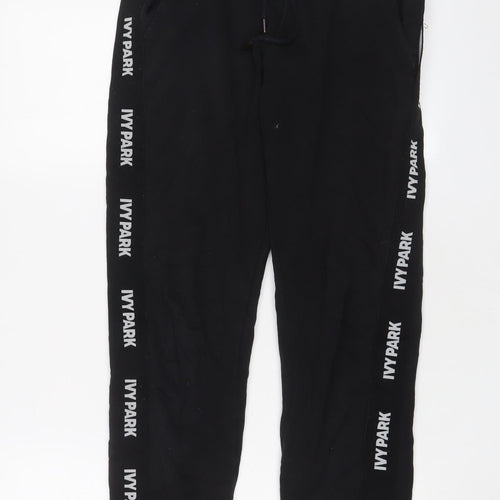 IVY PARK Womens Black Cotton Jogger Trousers Size S L28 in Regular Drawstring - Logo, Embroidered