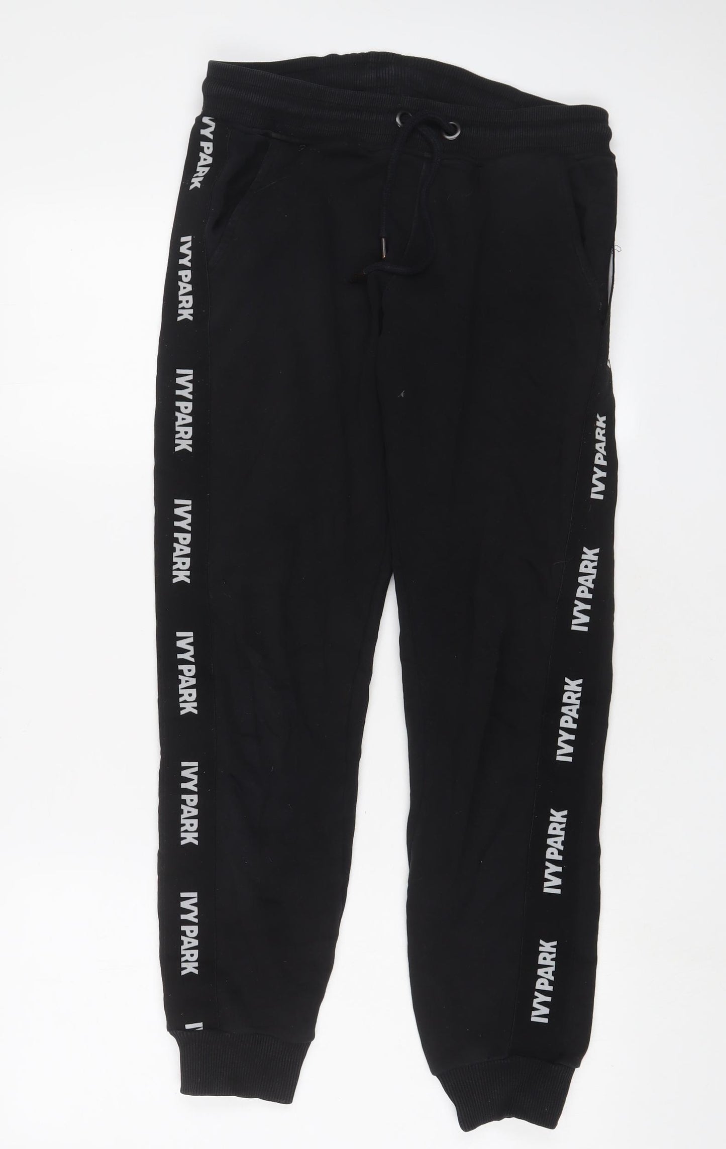 IVY PARK Womens Black Cotton Jogger Trousers Size S L28 in Regular Drawstring - Logo, Embroidered