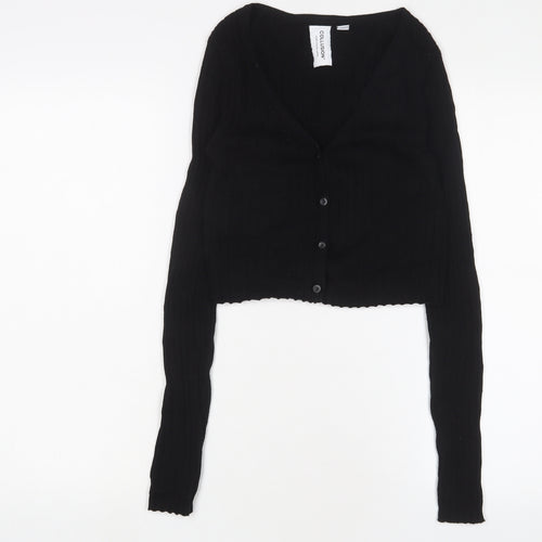 COLLUSION Womens Black V-Neck Acrylic Cardigan Jumper Size 8