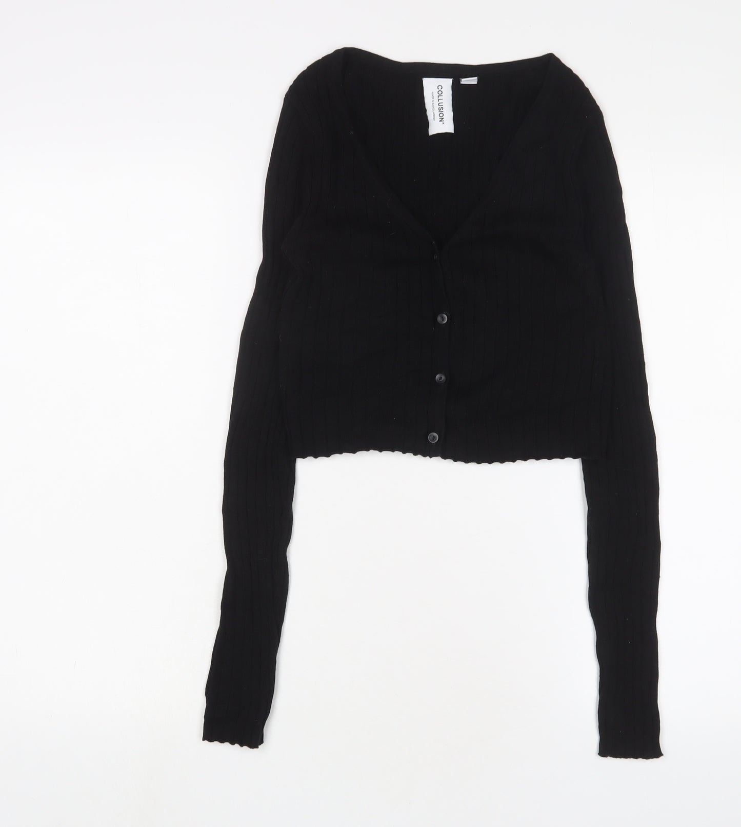 COLLUSION Womens Black V-Neck Acrylic Cardigan Jumper Size 8