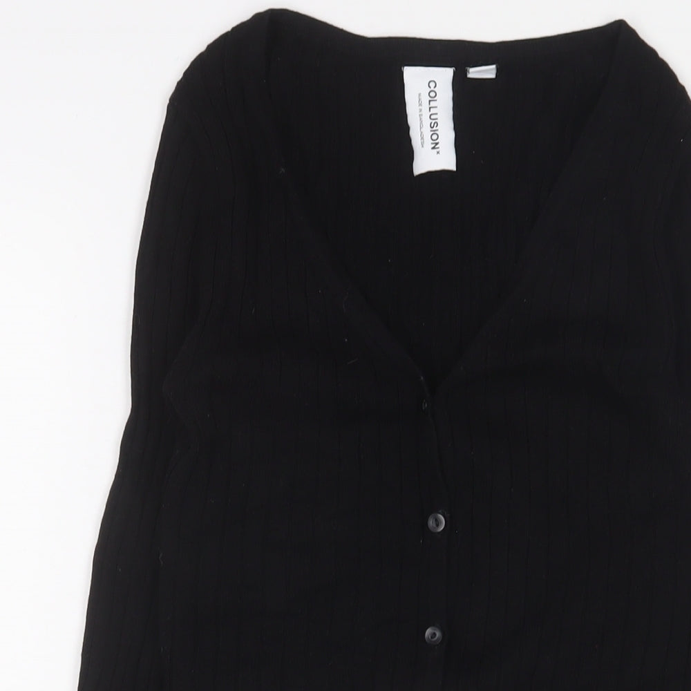 COLLUSION Womens Black V-Neck Acrylic Cardigan Jumper Size 8