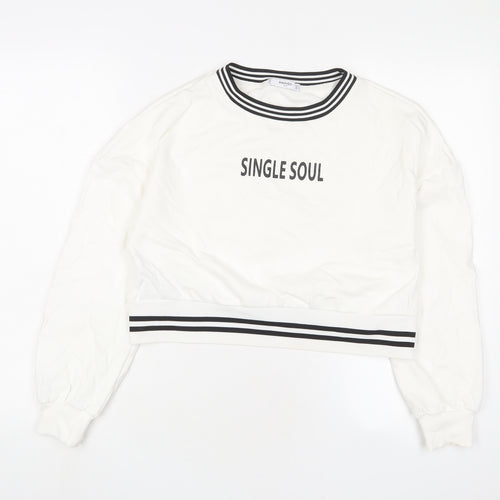 Mango Womens White Cotton Pullover Sweatshirt Size M Pullover - Single Soul