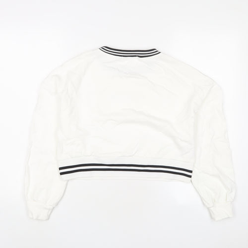 Mango Womens White Cotton Pullover Sweatshirt Size M Pullover - Single Soul