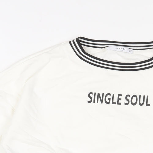 Mango Womens White Cotton Pullover Sweatshirt Size M Pullover - Single Soul