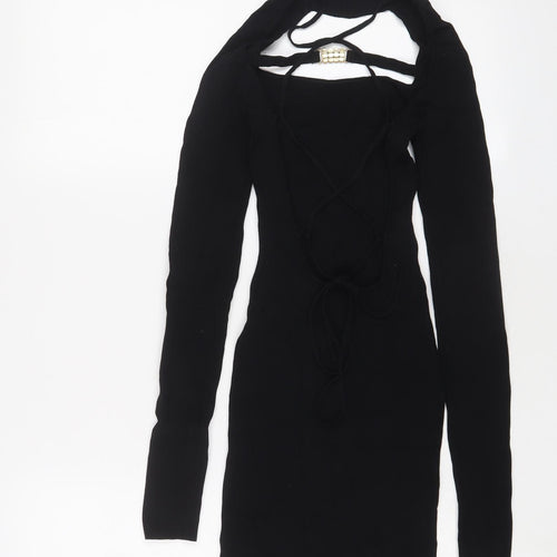 Bershka Womens Black Viscose Bodycon Size S Halter Pullover - Open chest