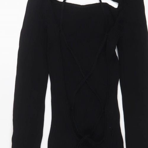 Bershka Womens Black Viscose Bodycon Size S Halter Pullover - Open chest