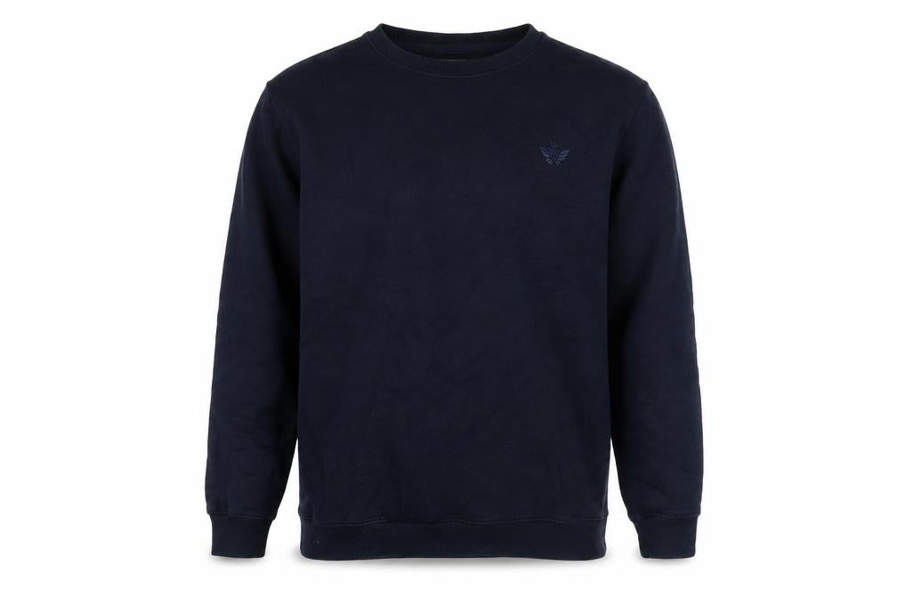 Front view of Kandor men’s blue cotton pullover sweatshirt, size XL