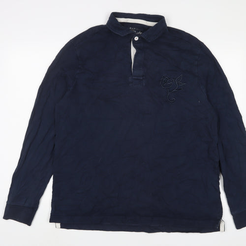 Howick Tailored Mens Blue Cotton Polo Size XL Collared Button - Logo, Embroidered