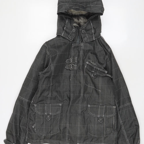 Protest Womens Grey Plaid Ski Jacket Coat Size L Zip - Buckles