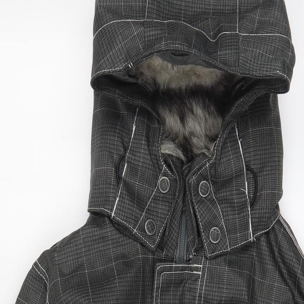 Protest Womens Grey Plaid Ski Jacket Coat Size L Zip - Buckles