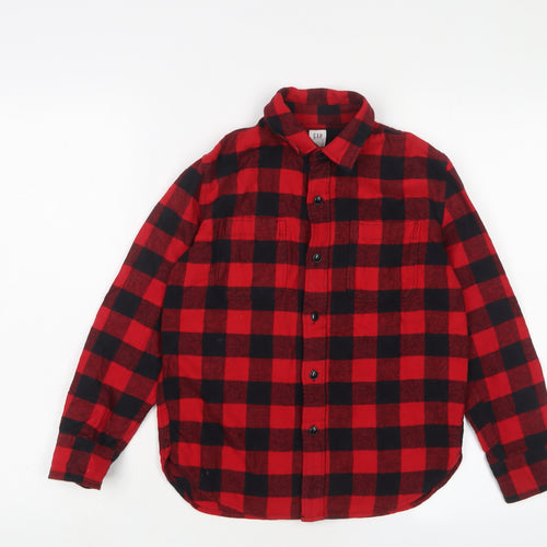 Gap Girls Red Plaid Cotton Basic Button-Up Size 8-9 Years Collared Button