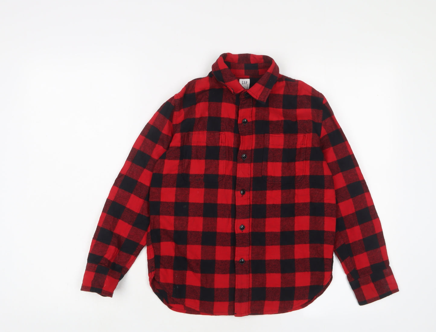 Gap Girls Red Plaid Cotton Basic Button-Up Size 8-9 Years Collared Button