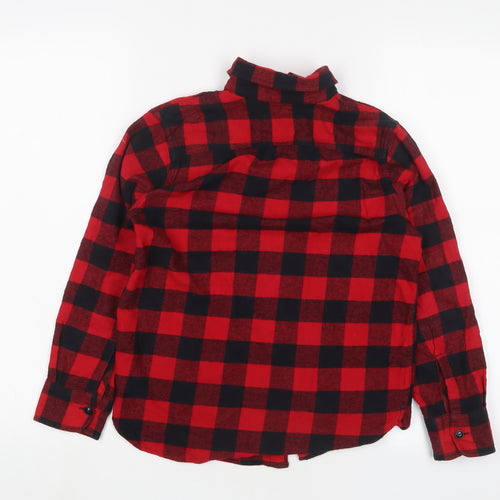 Gap Girls Red Plaid Cotton Basic Button-Up Size 8-9 Years Collared Button