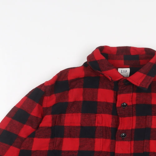 Gap Girls Red Plaid Cotton Basic Button-Up Size 8-9 Years Collared Button