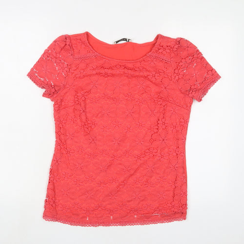Oasis Womens Pink Polyamide Basic T-Shirt Size S Crew Neck