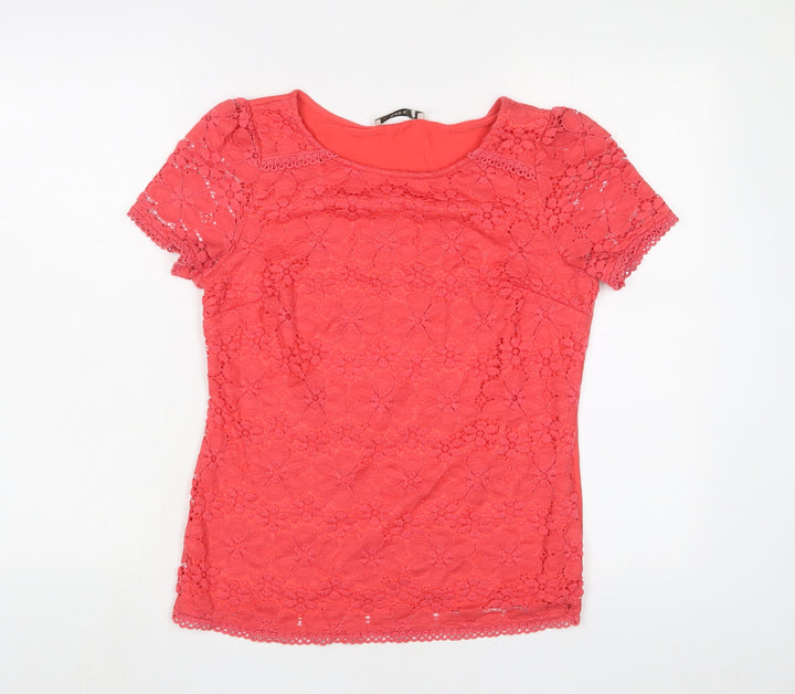 Oasis Womens Pink Polyamide Basic T-Shirt Size S Crew Neck