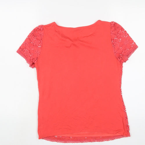 Oasis Womens Pink Polyamide Basic T-Shirt Size S Crew Neck