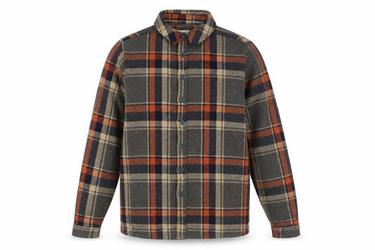 Front view of Native Youth men’s multicoloured plaid cotton button-up, size S, collared button