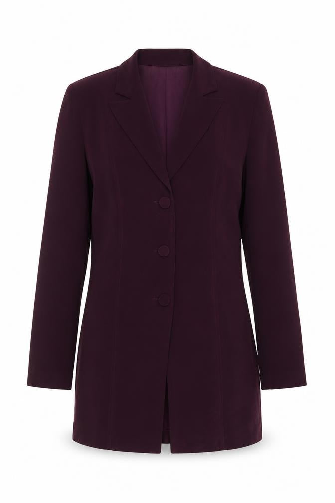 Front view of Alyn Paige women’s purple jacket blazer, size S, button