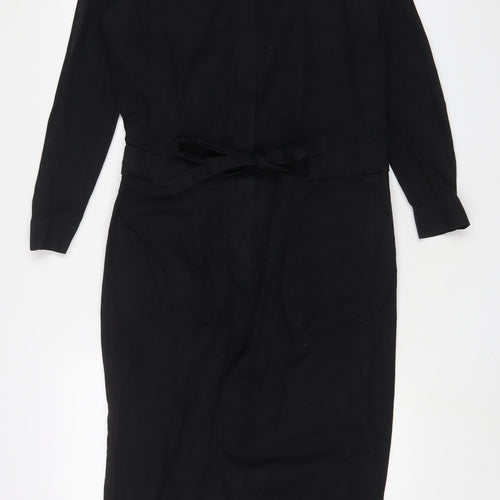 Mango Womens Black Cotton Jumpsuit One-Piece Size L L25 in Button - Belted