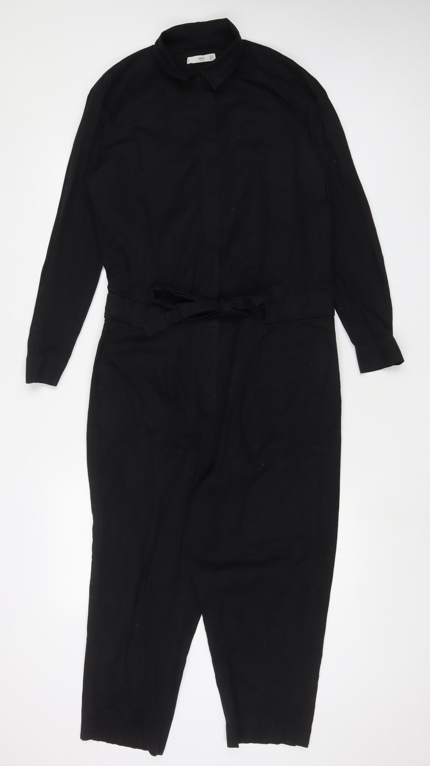 Mango Womens Black Cotton Jumpsuit One-Piece Size L L25 in Button - Belted