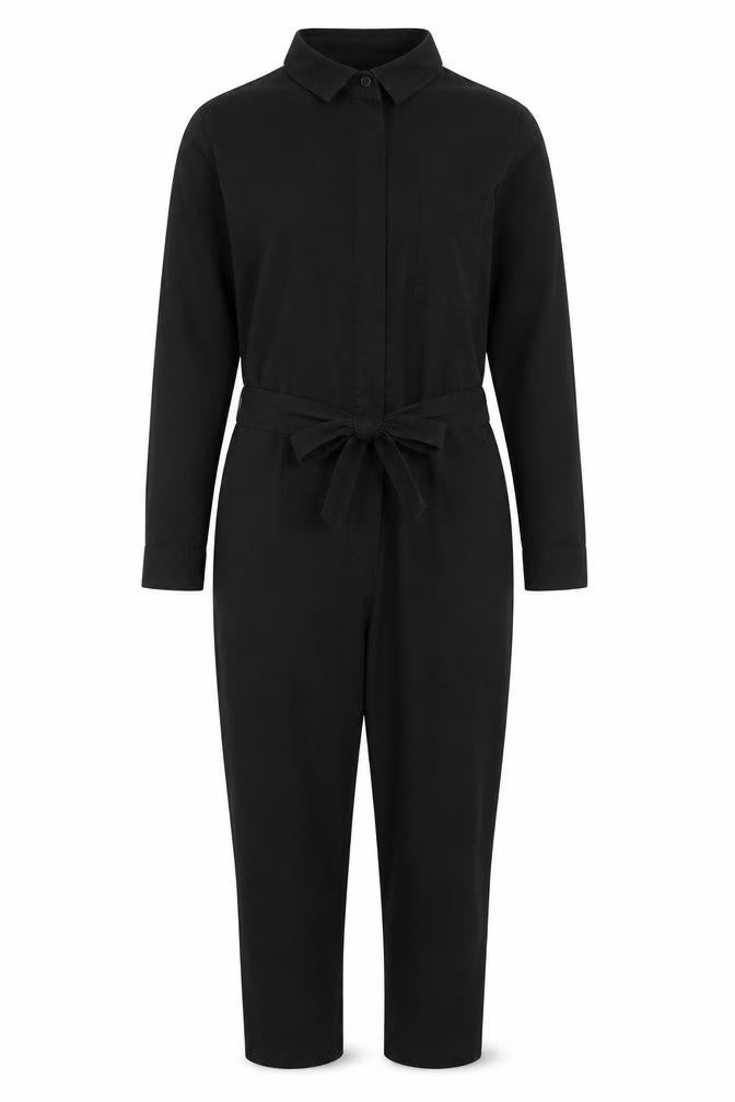 Mango Womens Black Cotton Jumpsuit One-Piece Size L L25 in Button - Belted
