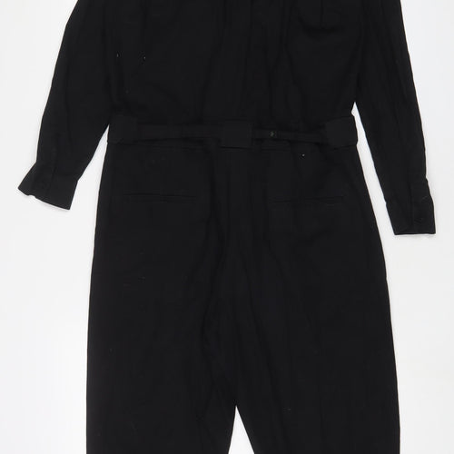 Mango Womens Black Cotton Jumpsuit One-Piece Size L L25 in Button - Belted