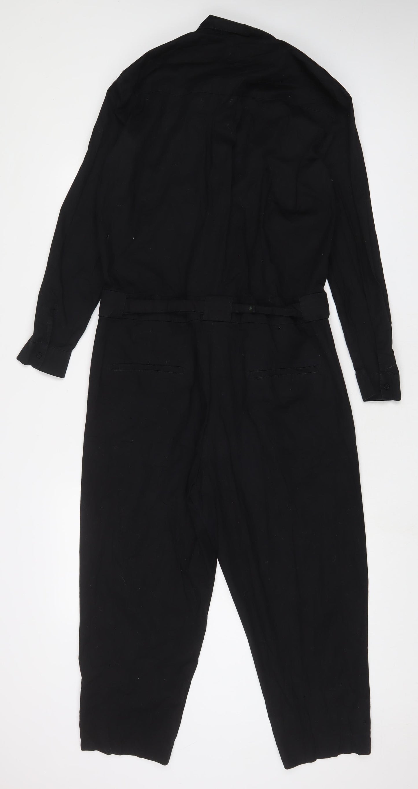 Mango Womens Black Cotton Jumpsuit One-Piece Size L L25 in Button - Belted