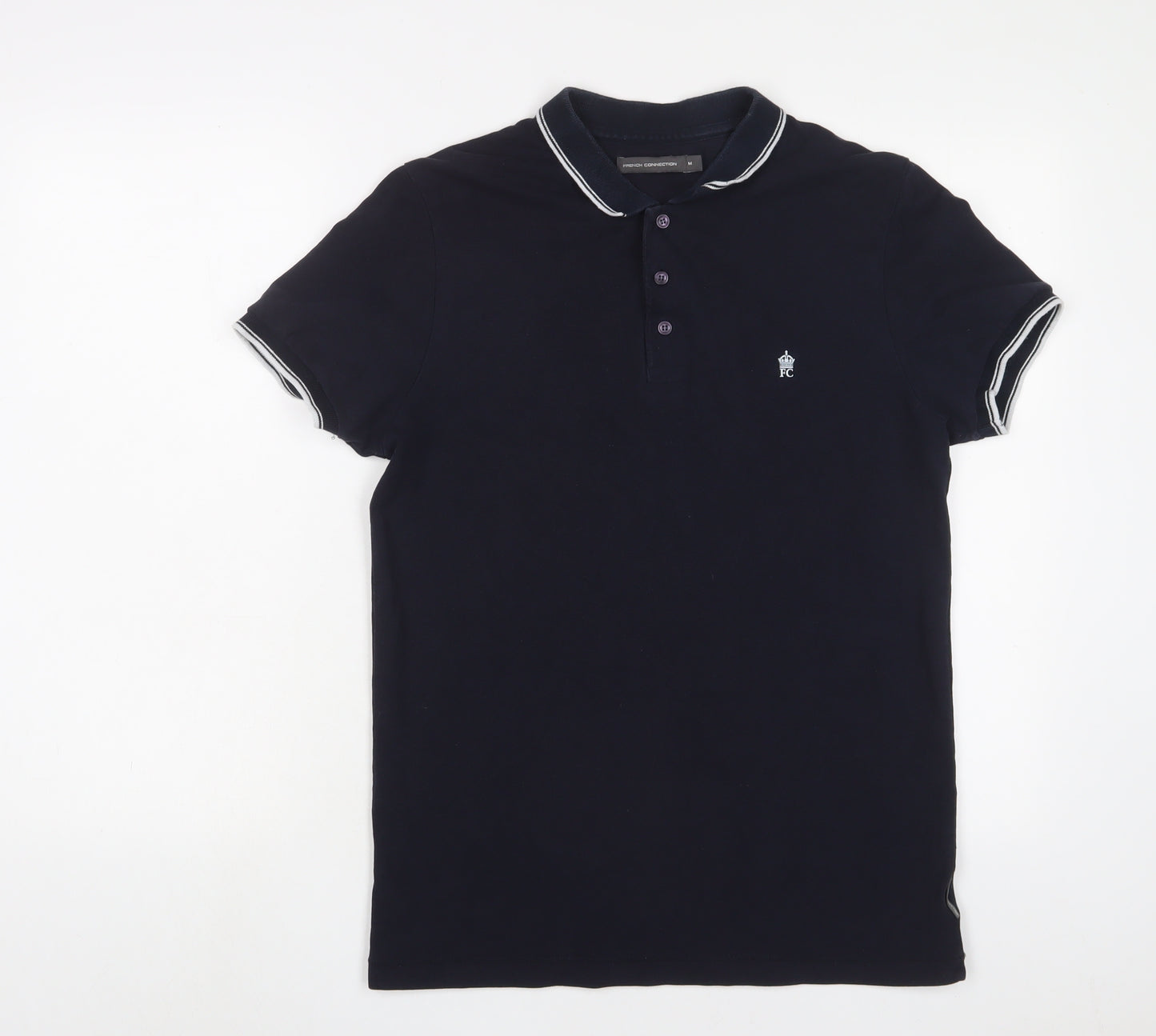 French Connection Mens Blue Cotton Polo Size M Collared - Logo