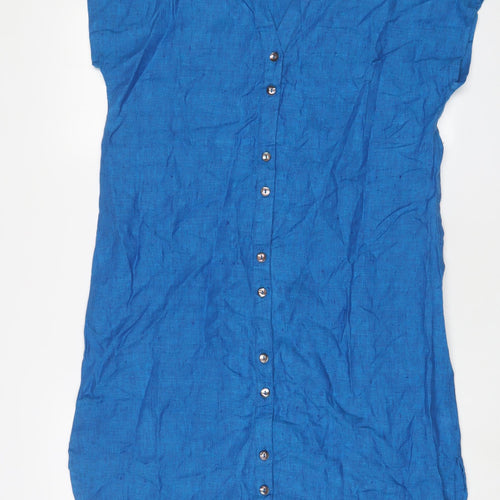 Adini Womens Blue Linen Sheath Size M V-Neck Pullover