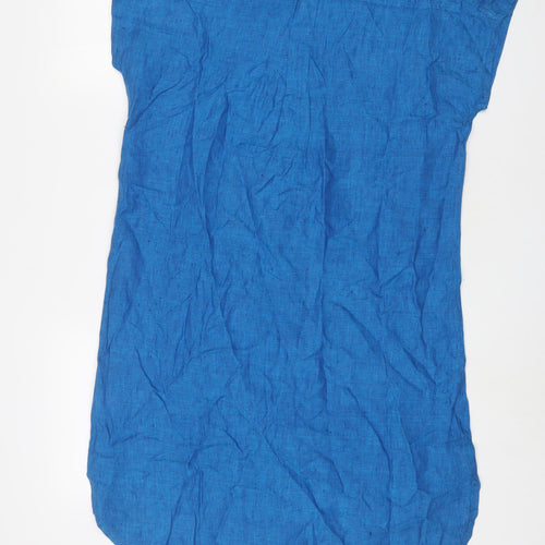 Adini Womens Blue Linen Sheath Size M V-Neck Pullover