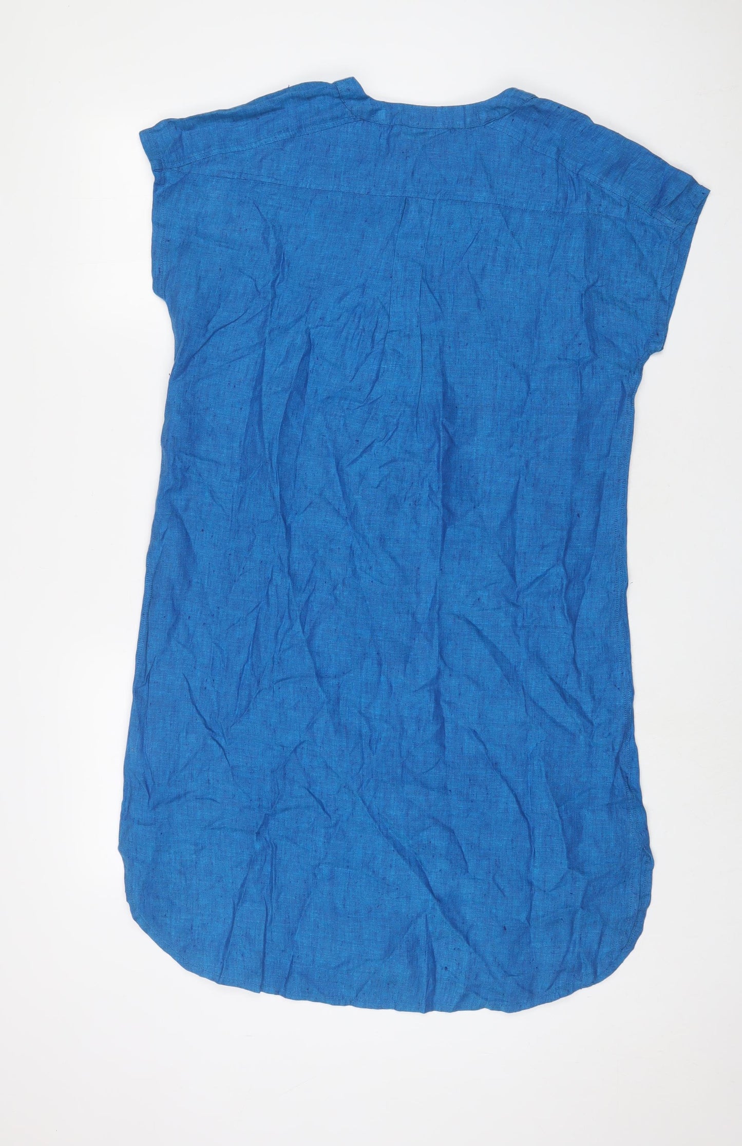 Adini Womens Blue Linen Sheath Size M V-Neck Pullover