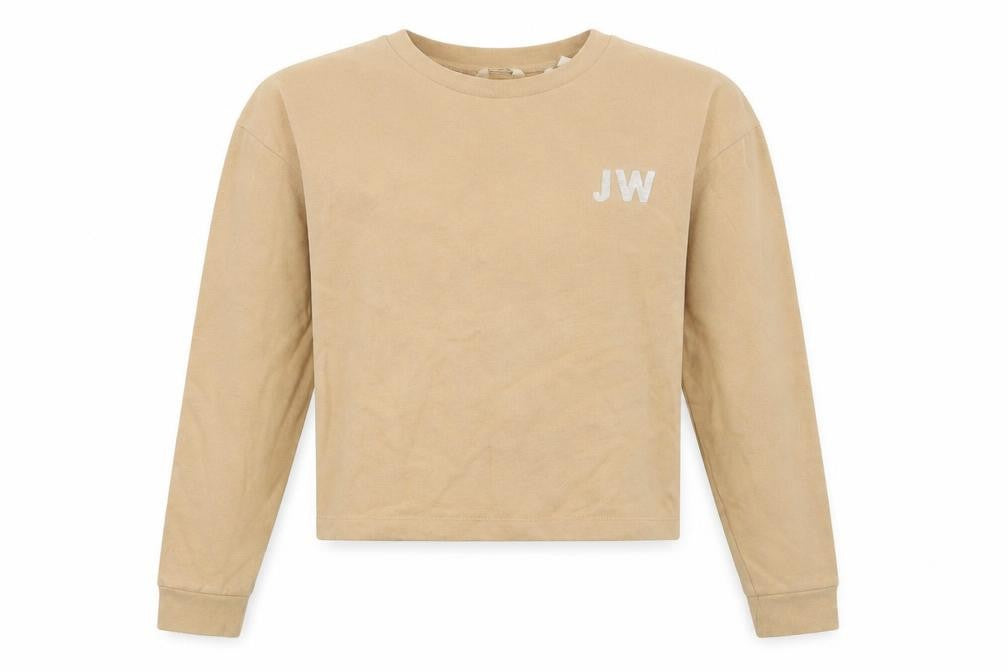 Front view of Jack Wills women’s beige cotton pullover sweatshirt, size UK 8, pullover - logo