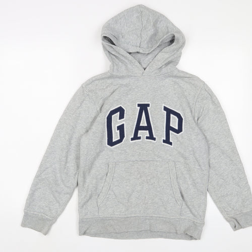 Gap Boys Grey Cotton Pullover Hoodie Size 12 Years Pullover - Logo, Embroidered