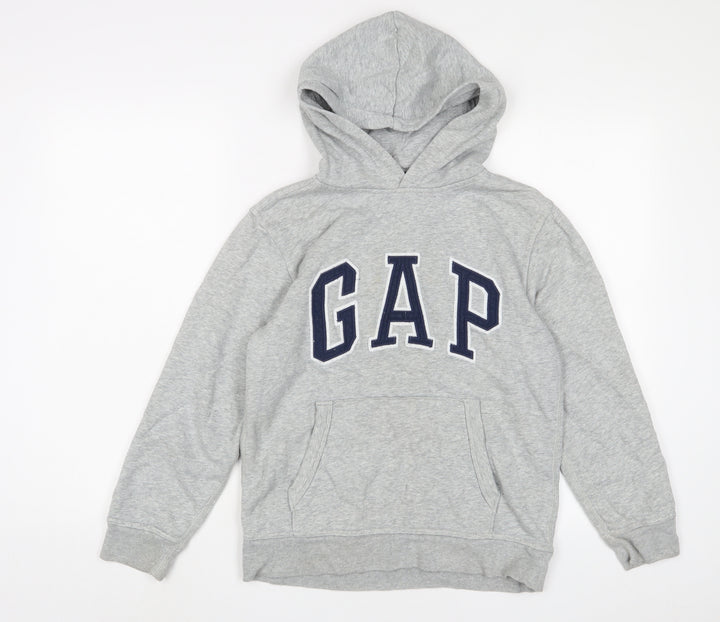 Gap Boys Grey Cotton Pullover Hoodie Size 12 Years Pullover - Logo, Embroidered