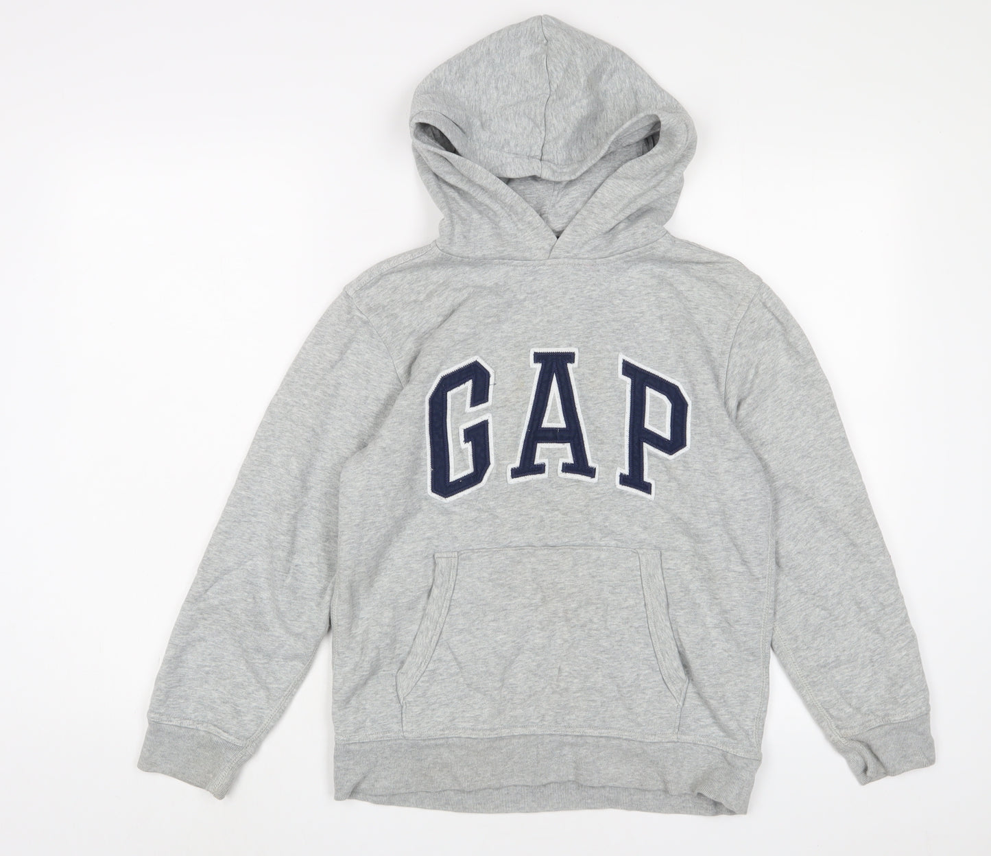 Gap Boys Grey Cotton Pullover Hoodie Size 12 Years Pullover - Logo, Embroidered