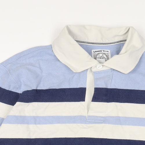 Lands' End Mens Blue Striped Cotton Polo Size M Collared Button