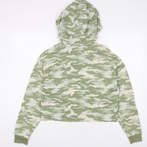 PINK Womens Green Camouflage Cotton Pullover Hoodie Size S Pullover - Logo, Embroidered