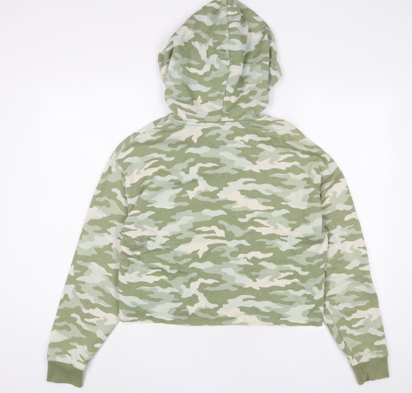 PINK Womens Green Camouflage Cotton Pullover Hoodie Size S Pullover - Logo, Embroidered