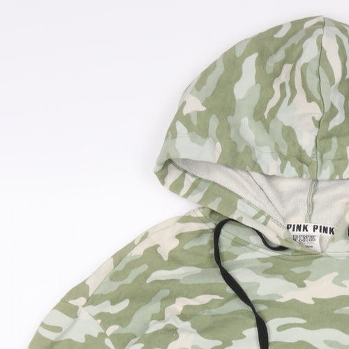 PINK Womens Green Camouflage Cotton Pullover Hoodie Size S Pullover - Logo, Embroidered